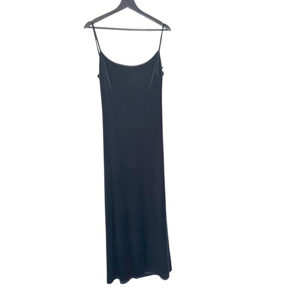 Vintage 90s Black Velvet Full Length Spaghetti Strap Formal Dress Large - Picture 1 of 12